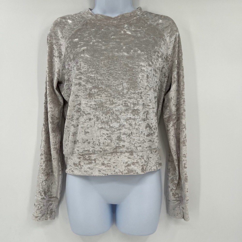 Lululemon Warm Down Size 4 Crewneck Sweatshirt Gray Crushed Velvet Pullover - Picture 1 of 7